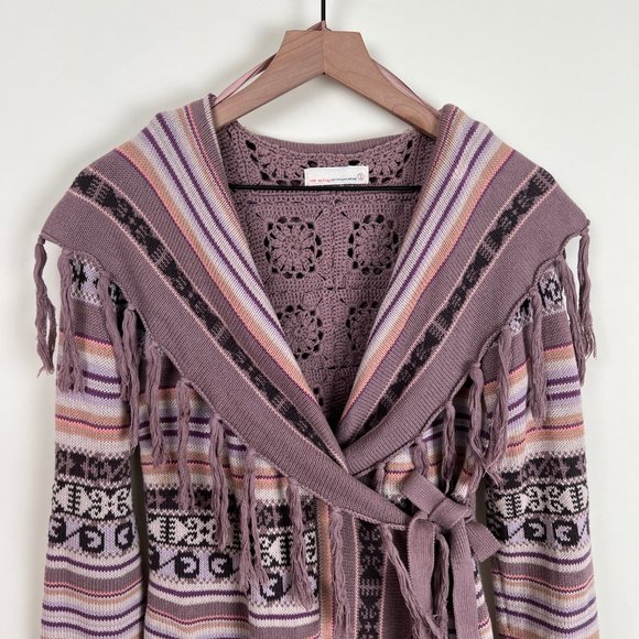 Anthropologie Granny Square Crochet Funky Knit Boho Cardigan Sweater Jacket Coat - Picture 2 of 9